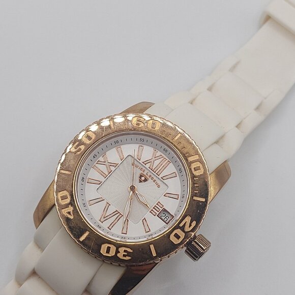 Swiss Legend Commander Saphitek Watch White Rubber Band Gold Bezel Accessory - Picture 8 of 10